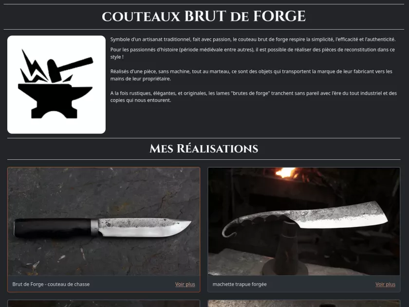 Image du site de pierre forge tranquille présentant la création sur mesure listée dans sa catégorie